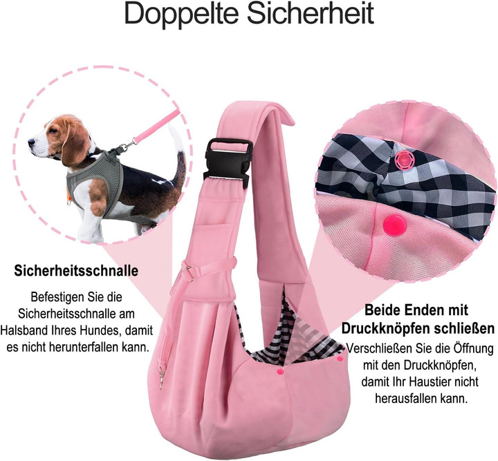 PETLOFT Tragetuch Hund, Reversibel Kleine Hundetrage, Einstellbar Pet Tragetuch, Freisprecheinrichtu