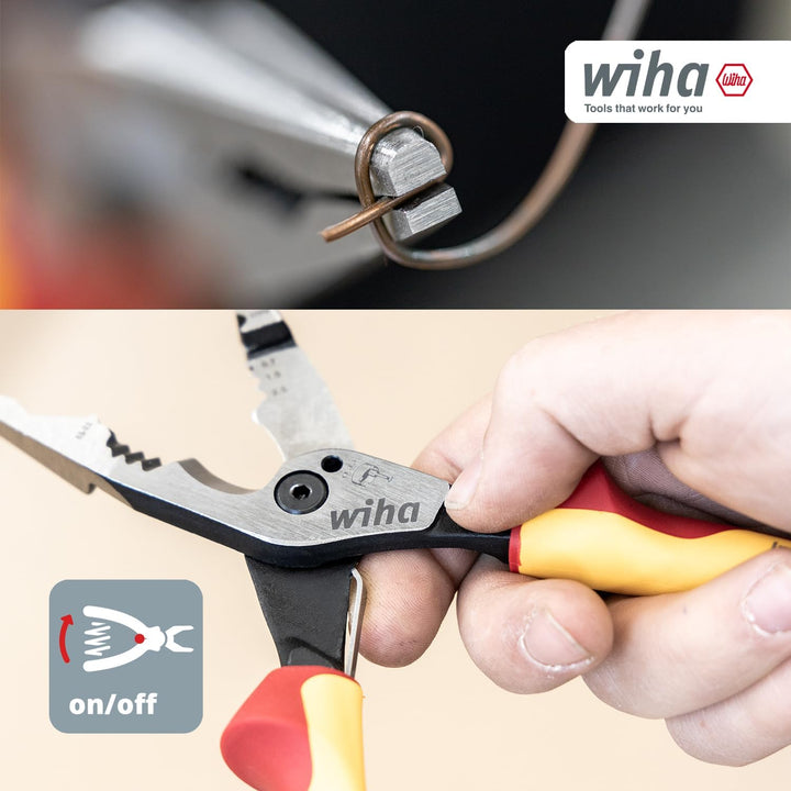 Wiha Multifunktionszange für Elektriker 8in1 I Crimpen, Abisolieren, Schneiden, Greifen, Entgraten,