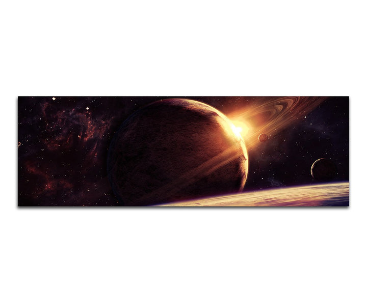 Paul Sinus Art Panoramabild auf Leinwand und Keilrahmen 150x50cm Weltraum Planet Sonne