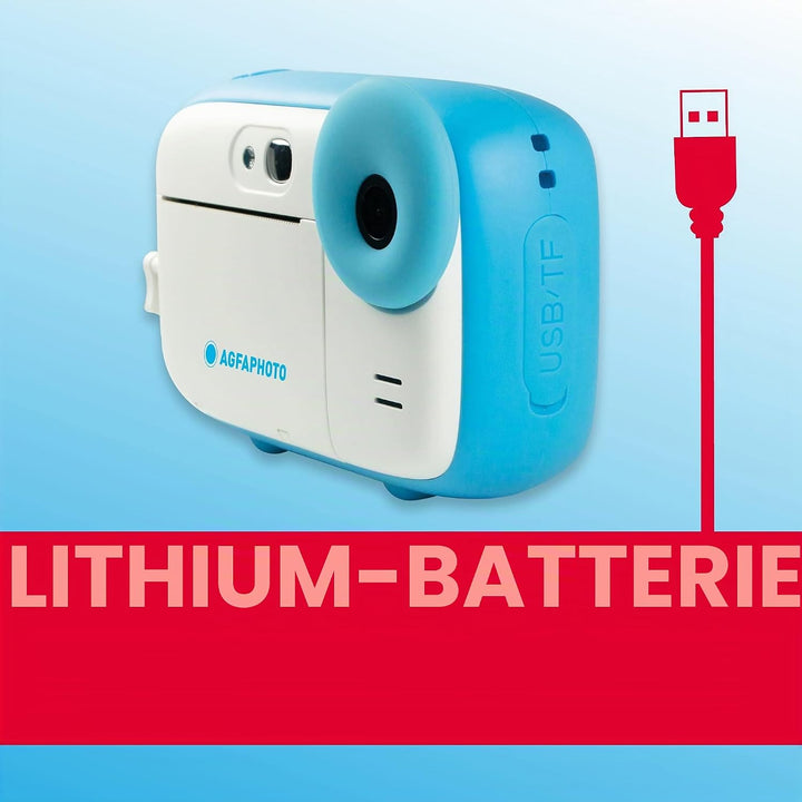 AGFA Photo Realikids Instant Cam + 3 Rollen Thermopapier, ATP3WH – Sofortbildkamera für Kinder, LCD-