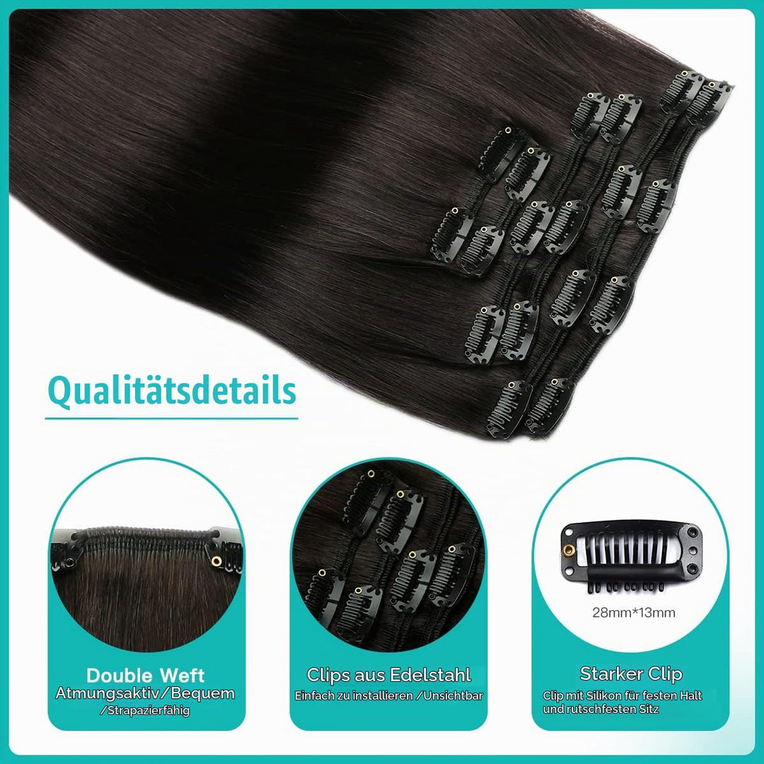SURNEL Echthaar Extensions Clip in Aus Schwarz Haarverlangerung Echthaar Clip in Glatt Haar Extensio