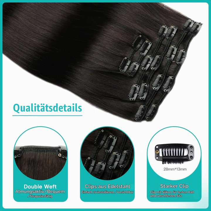SURNEL Echthaar Extensions Clip in Aus Schwarz Haarverlangerung Echthaar Clip in Glatt Haar Extensio