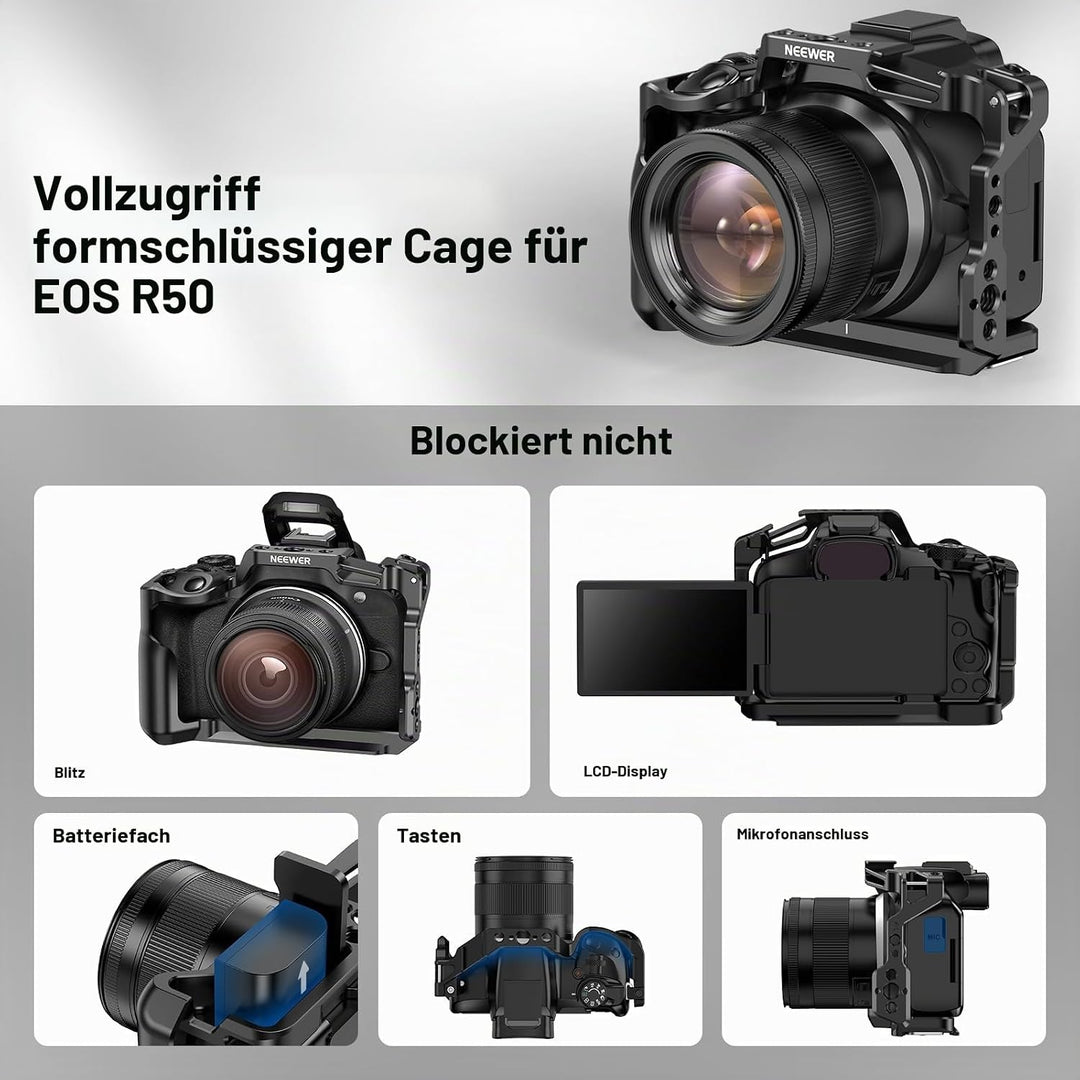 NEEWER R50 Kamerakäfig kompatibel mit Canon EOS R50, Aluminium Video Rig mit NATO Schiene, 1/4" Gewi