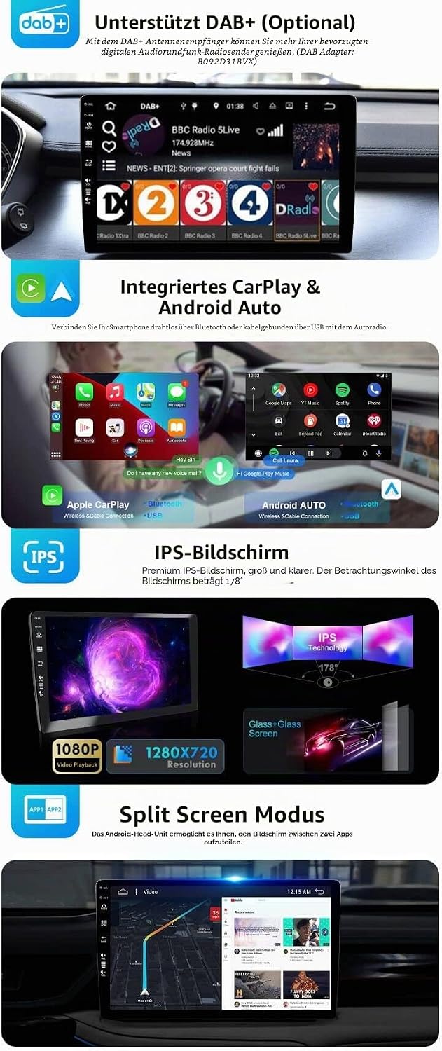 Android 12 IPS Autoradio Passt für Renault Kaptur Captur (2014-2019) - Eingebaut CarPlay/Android Aut