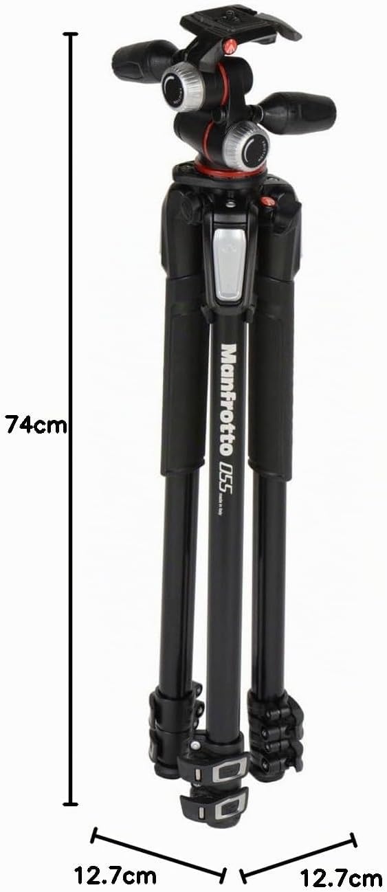 Manfrotto Kit Alu Stativ mit 3 Segmenten und 3-Wege-Neiger, Professionelles Fotozubehör-Kit, Kameras