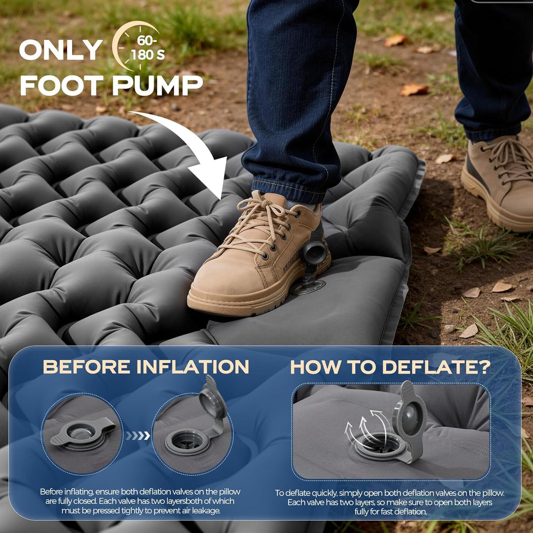 PHYSEN Camping Isomatte mit Aufblasbare & 360° Riemen – Wasserdicht Fusspumpe Luftmatratze für Outdo