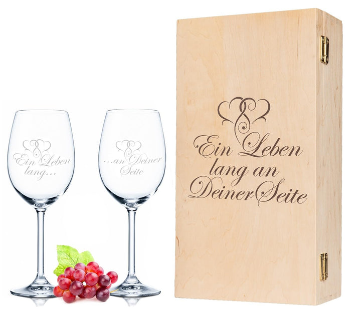 Leonardo Weingläser - Ein Leben lang an Deiner Seite - inkl. Vintage Holzkiste - als Geschenk zur Ho