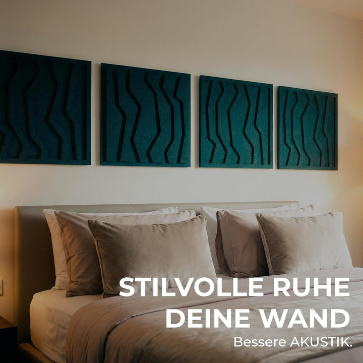 NIC’BRUX® Akustikpaneele 4er Set 40x40 cm – Modernes Akustikbild Wanddesign aus PET-Filz | Schallabs