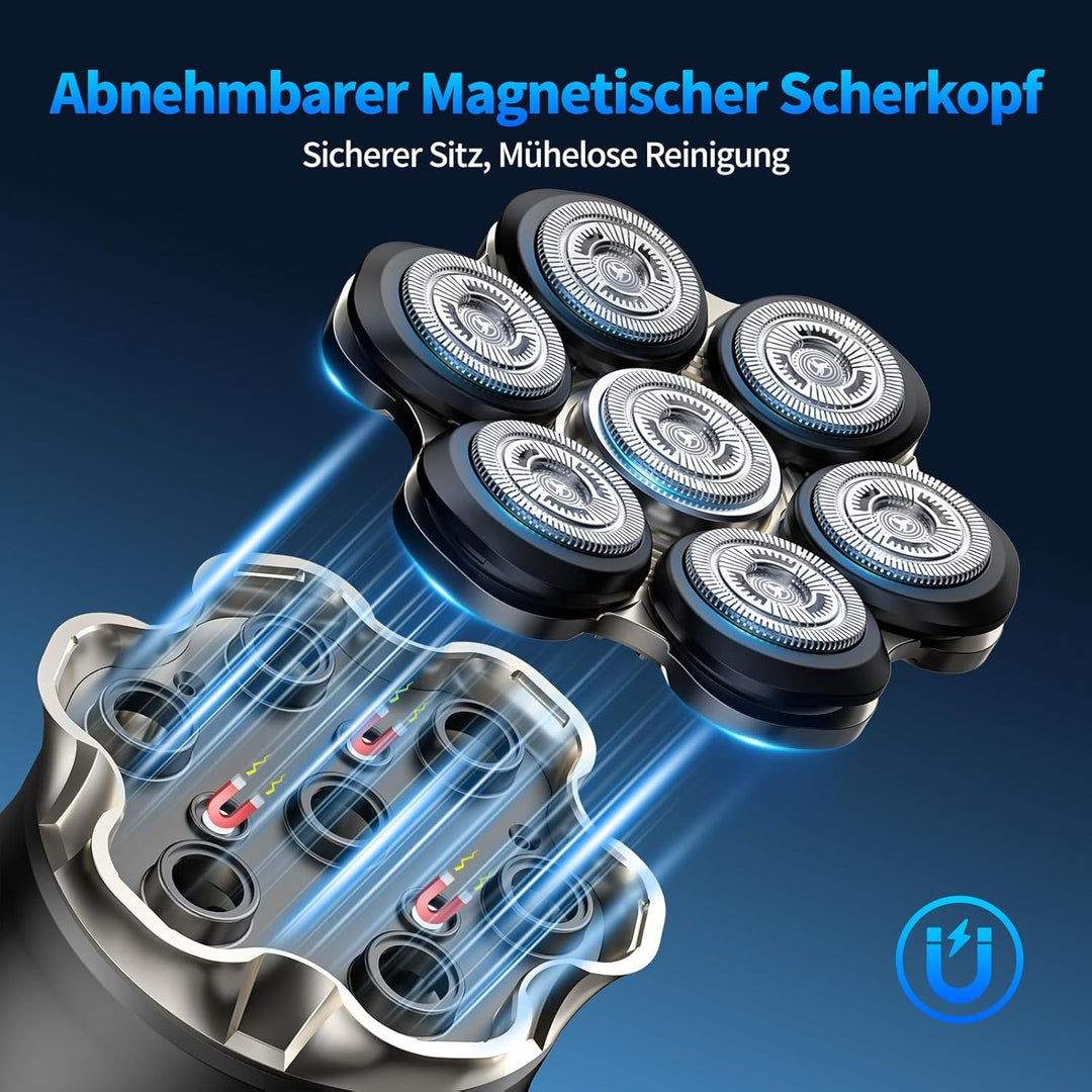 Glatzen Rasierer Herren 7D, Wiederaufladbarer Elektrischer Kopfrasierer mit Magnetischem Scherkopf,