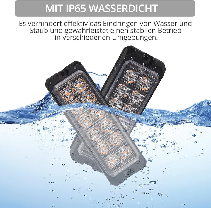 12LED Warnlicht Frontblitzer Stroboskoplicht Blinklicht Warnleuchte 12V 24V Wasserdicht IP68 Notfall