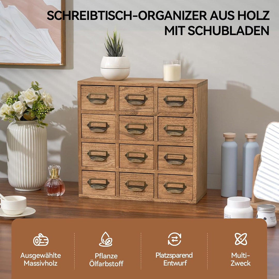 KIRIGEN Wooden Desk Storage Cabinet 12 Schubladen Mini Chest mit Metallgriffen Desktop Organizer Sto