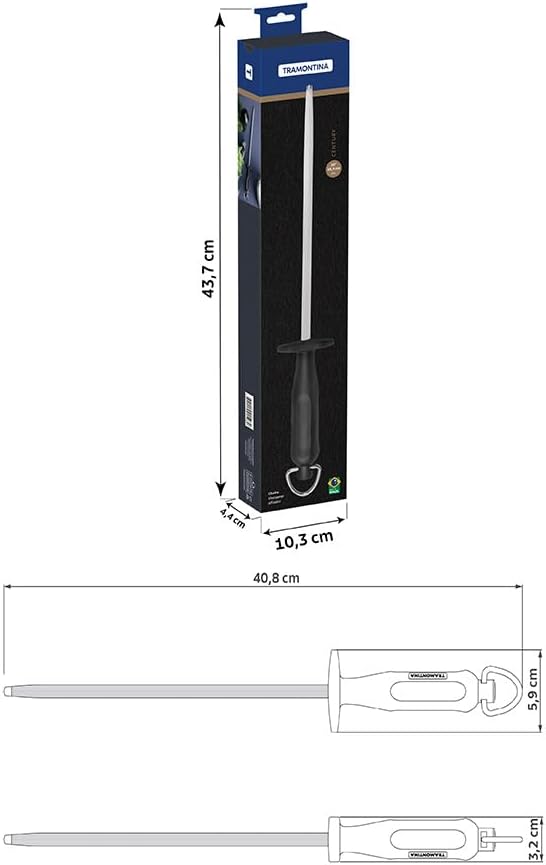 Tramontina Wetzstahl CENTURY, 25 cm, Edelstahl DIN 1.4110, schwarz, rostfrei, Edelstahl Wetzstahl 25
