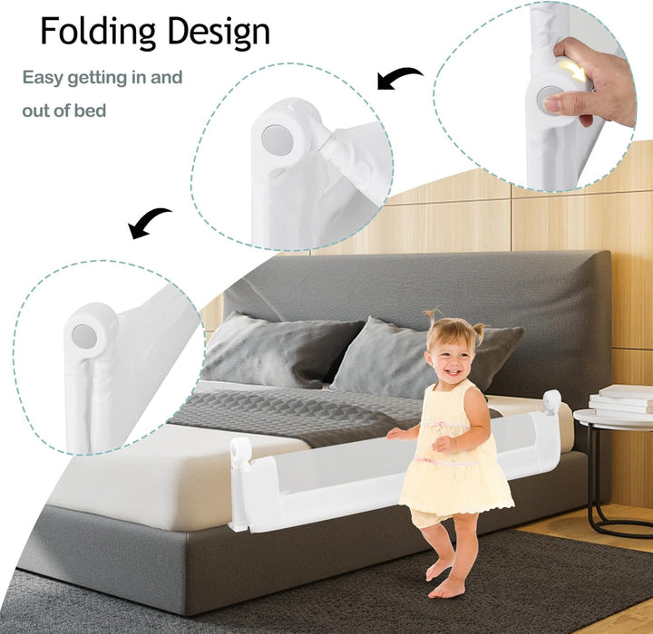 LIFEZEAL 152 cm Bettgitter, Klappbares Sicherheitsgitter mit Gurten, Bett Rausfallschutz Schutzgitte