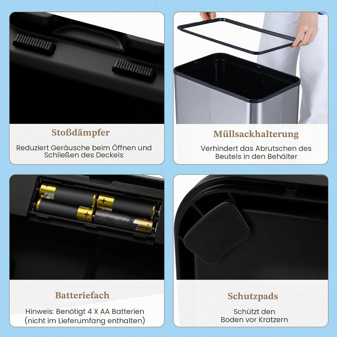 LIFEZEAL 60L Mülleimer, Küchenabfalleimer mit Smart Sensor, Abfalleimer Küche mit Deckel für Mülltre