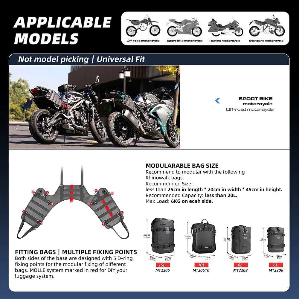 Rhinowalk Motorrad-Satteltasche/Hecktasche/Sitztasche, universelle Satteltaschen-Montagebasis Doppel