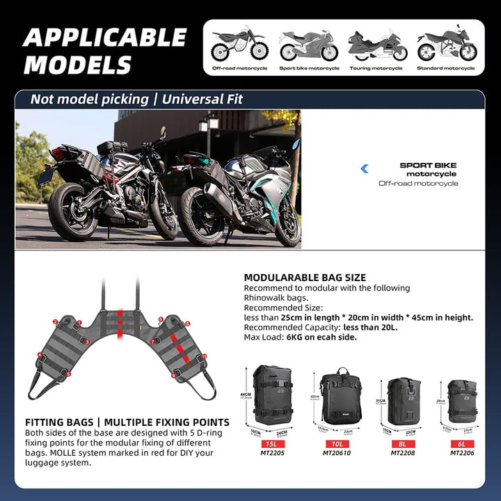 Rhinowalk Motorrad-Satteltasche/Hecktasche/Sitztasche, universelle Satteltaschen-Montagebasis Doppel