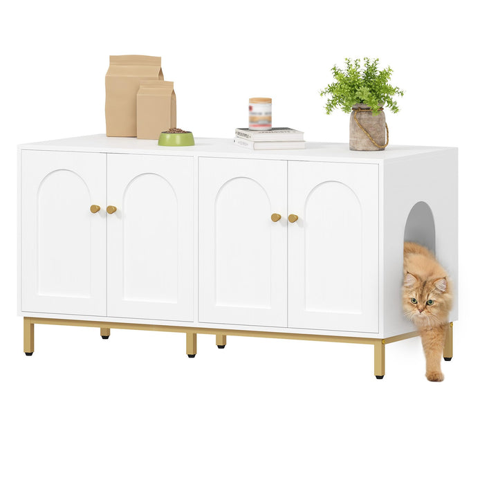 Hzuaneri Katzenschrank für 2 Katzen, 119cm Versteckte Katzentoilettenmöbel, Hölzernes Haustierhaus,