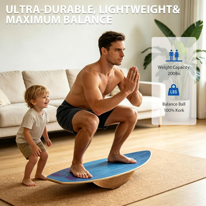 Balance Board Erwachsene Surfing aus 4-in-1 Echtholz Holz Balancebrett Set Trainer Rutschfester Glei