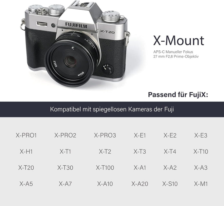 AstrHori 27 mm F2,8 II Objektiv mit grosser Blende Manuelles APS-C-Objektiv Kompatibel mit Fuji Fuji