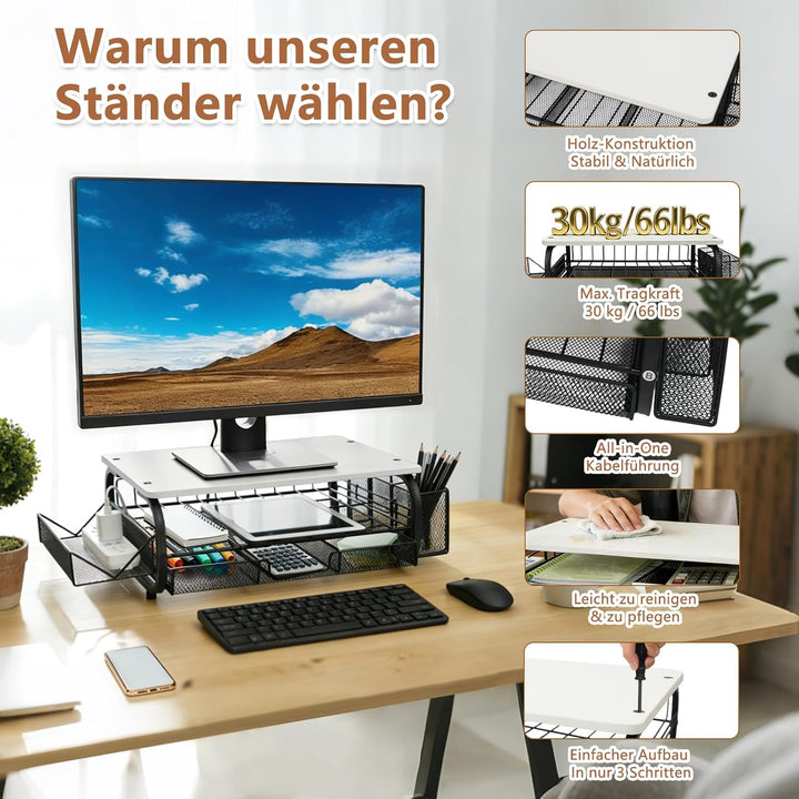 Monitorständer Ergonomischer Monitorständer 30kg/66lbs, multifunktional für Monitor/Drucker/Akten, e