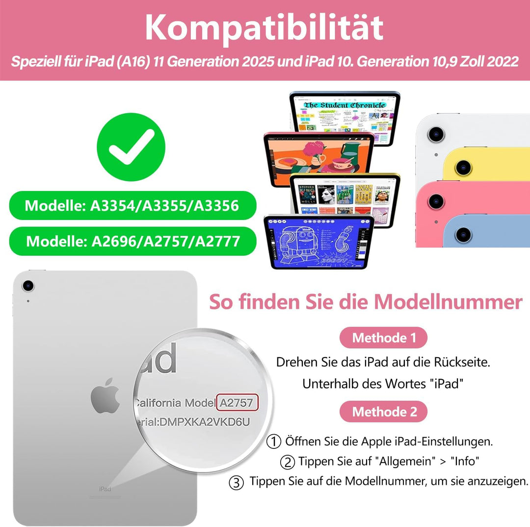 aMZCaSE für iPad A16 10/11th Generation Case mit Tastatur 11/10.9 Zoll(2025/2022),7 Farben Hintergru