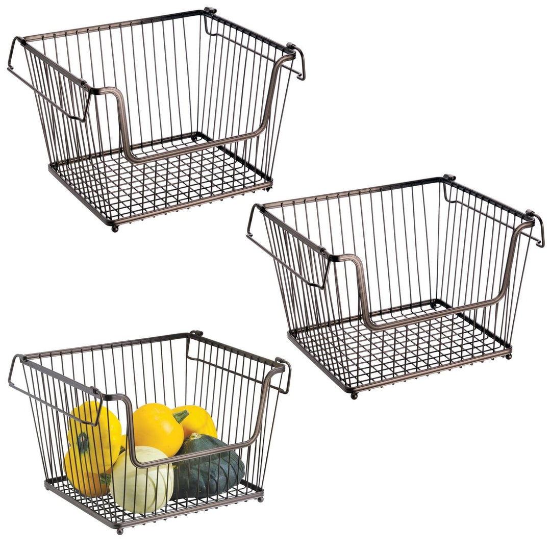 mDesign 3er-Set Allzweckkorb (gross) – der stapelbare Aufbewahrungskorb aus Metall – grosser, offene