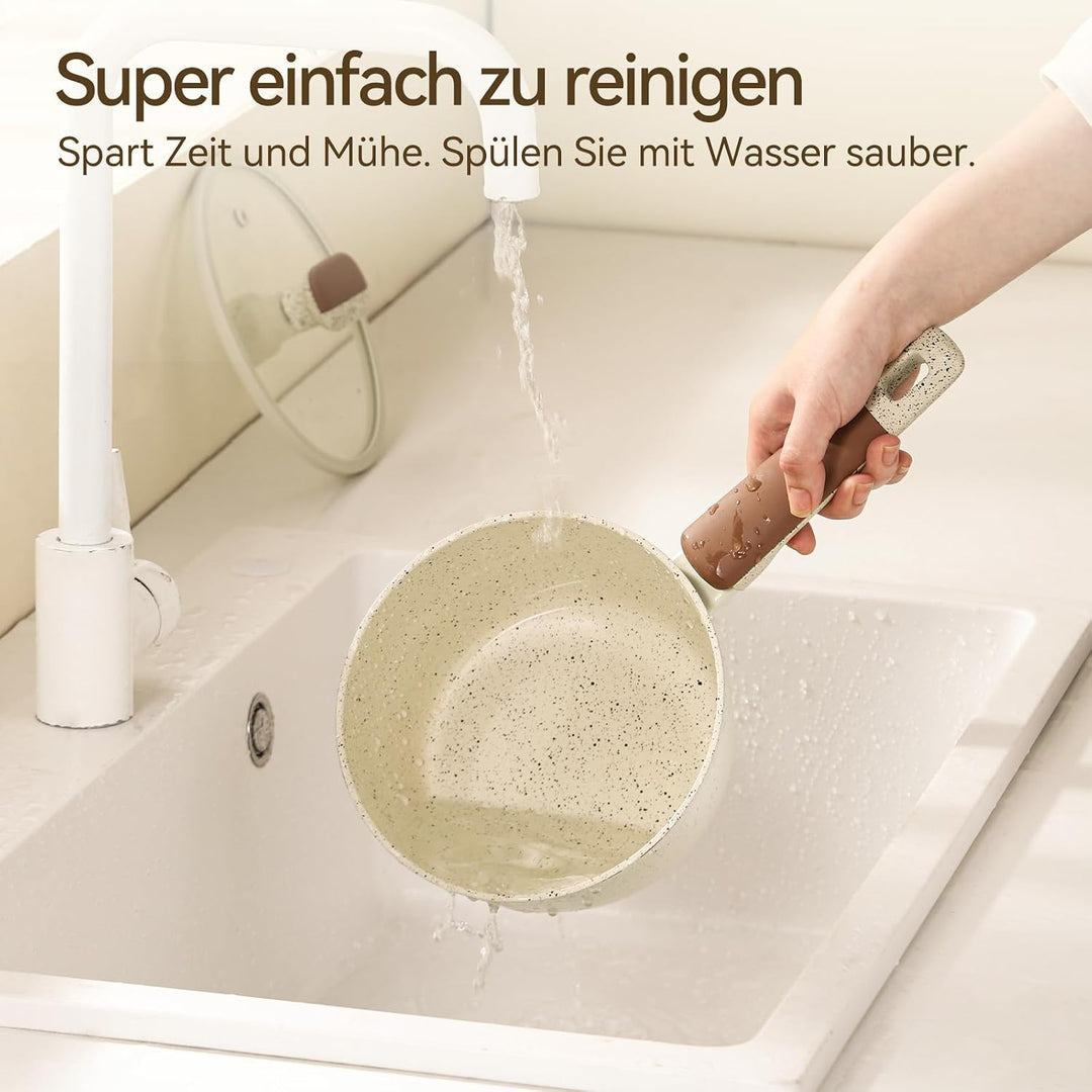 MSMK 18 cm Creme Keramik Antihaft Milchtopf mit Deckel, Für alle Herdarten geeignet, Induktionsgeeig
