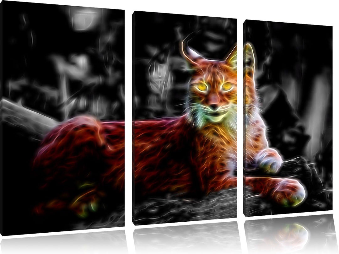 Dark hübscher aufmerksamer Luchs schwarz/weiss Deluxe 3-Teiler Leinwandbild 120x80 Bild auf Leinwand