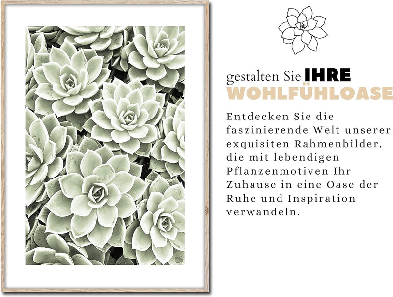 Rahmenbild Succulent | Artbox Wandbild | Bild mit Holz Rahmen Optik Framepic | Sukkulent Garten Zimm