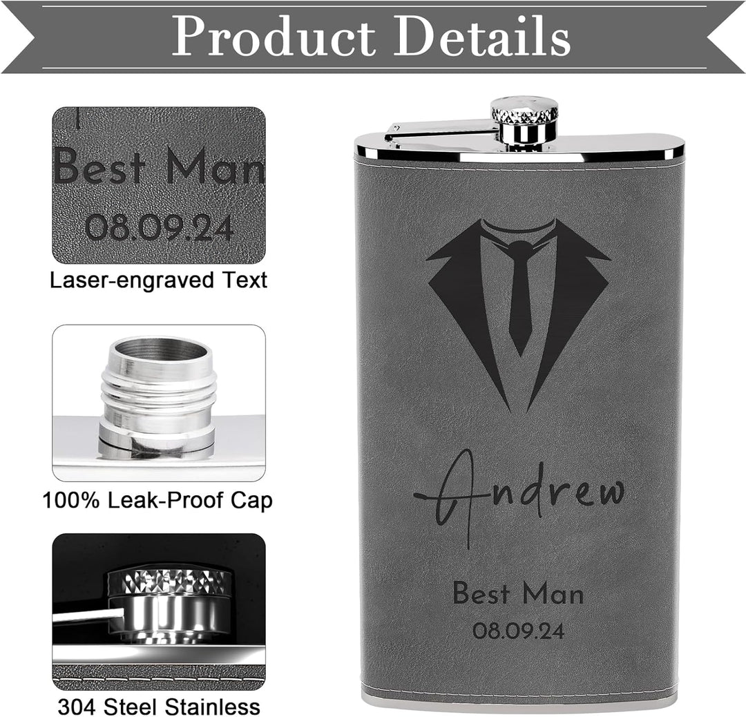Flachmann Set mit Gravur, Flachmann Edelstahl Gross 12oz/355ml Personalisiert für Camper Wanderer Jä