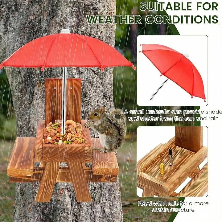 Eichhörnchen Futterhaus Wetterfest mit Regenschirm Hölzerner Eichhörnchen Picknick Tisch mit Maiskol
