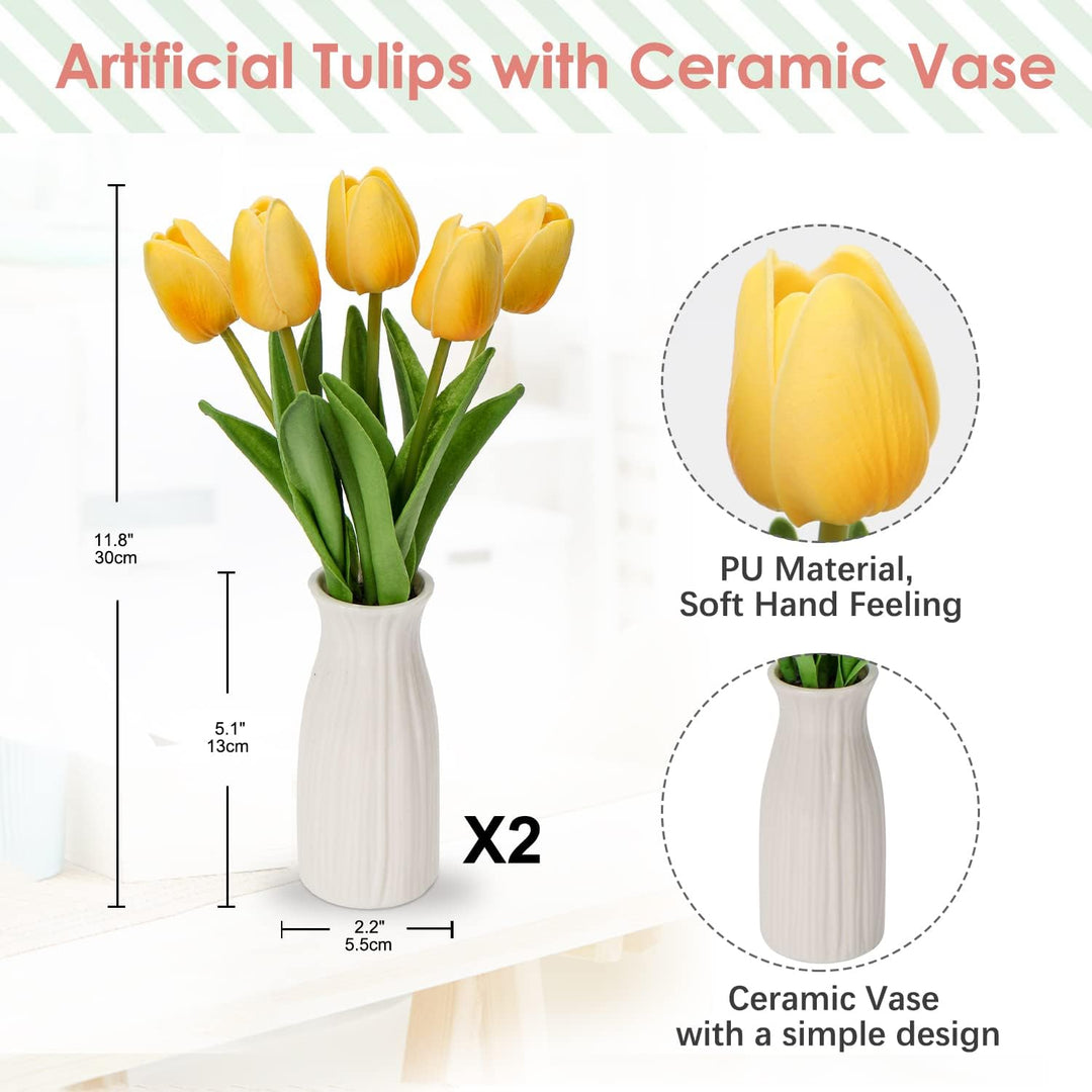 Kunstblumen Künstliche Tulpen Blumen Wie Echt Real Touch Tulpen, Höhe 30 cm, mit Vase aus Keramik, D