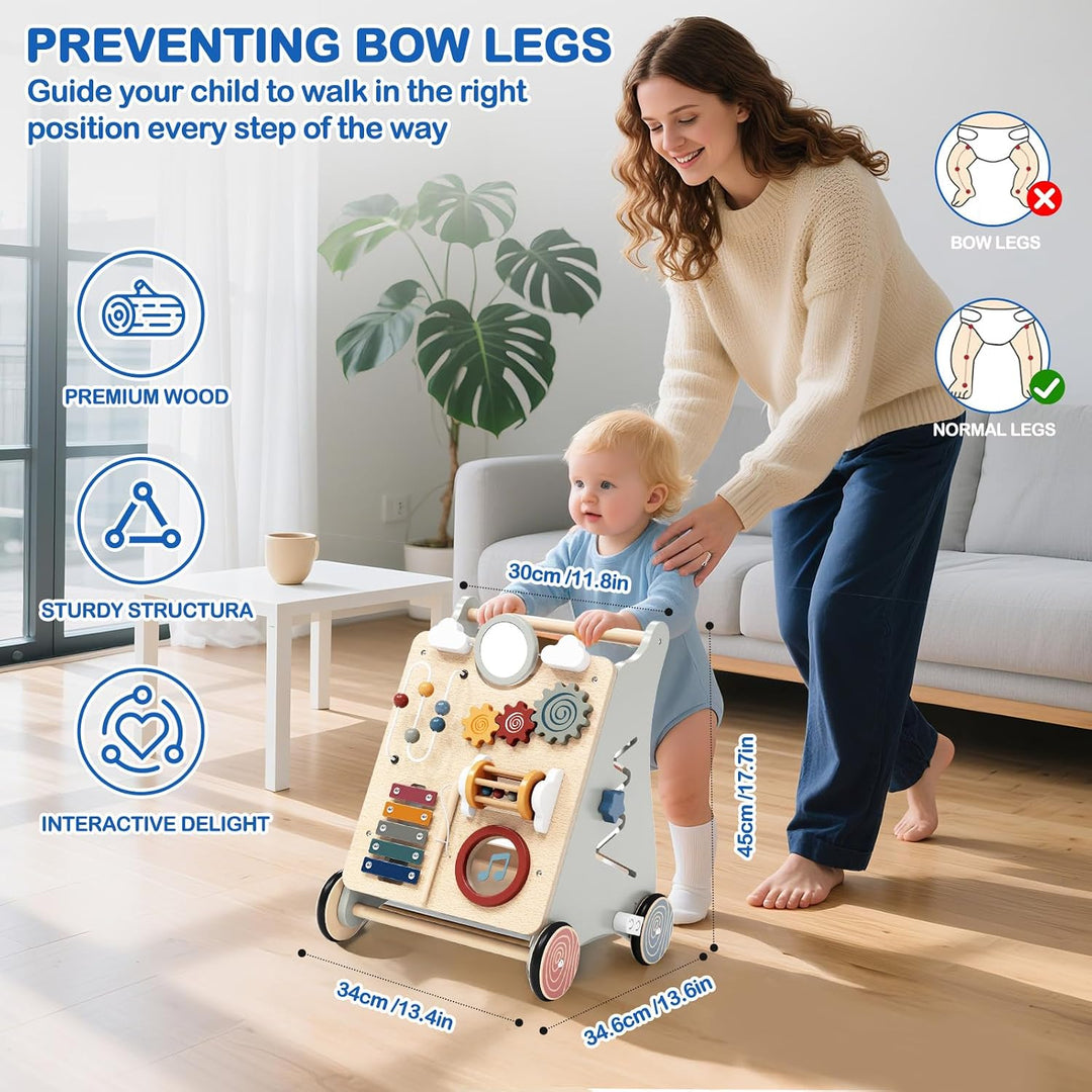 2 in 1 Multifunktional Lauflernwagen Holz Baby Lauflernhilfe ab 1 Jahr, Baby Walker Schiebewagen mit