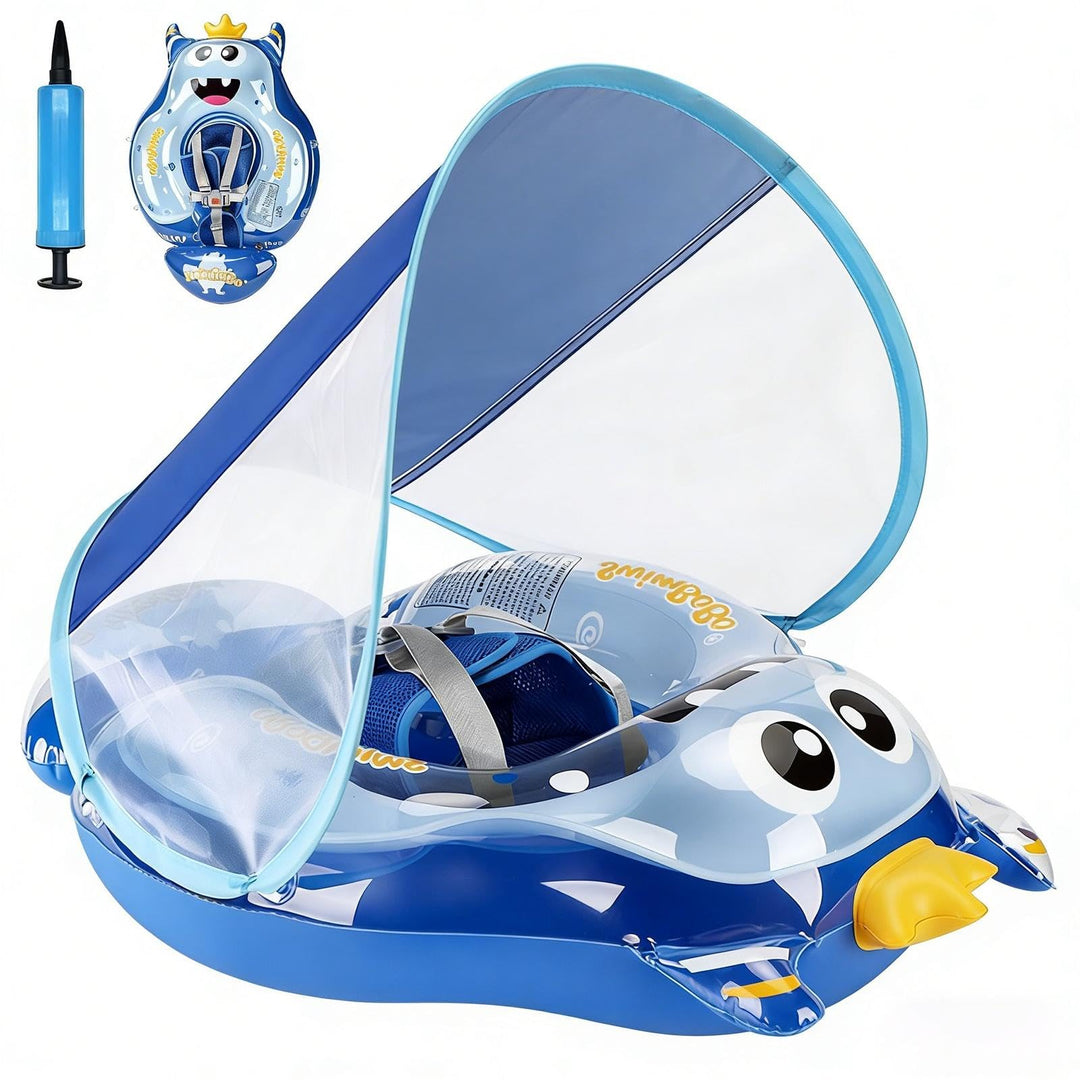 ROCKY&amp;CHAO Baby Schwimmring mit UPF50+ Sonnenschutzdach Aufblasbarer Poolring für Kleinkinder von 6