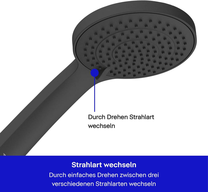 Duravit Universal Duschkopf, Duschbrause mit 3 Strahlarten (Rain, Intense Rain, Soft Rain), Handbrau