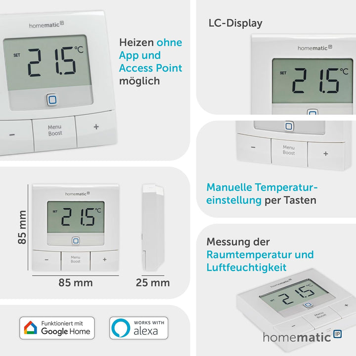 Homematic IP Smart Home Wandthermostat – Basic, digitales Thermostat für Heizkörper per App, Alexa,