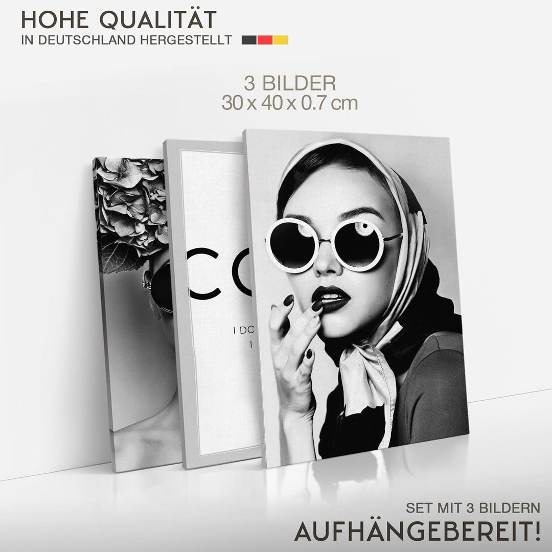 Novart Wandbilder Set Coco Fashion - KOMPLETT AUFHÄNGFERTIG - Wohnzimmer Mädchen Teenager Deko - 3 M