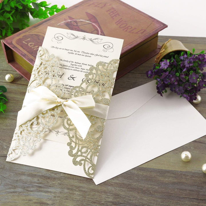 Hosmsua 20x Hochzeit EinladungsKarten Für Lasercut Elegante Blume Spitze Glückwunsch Einladung Karte
