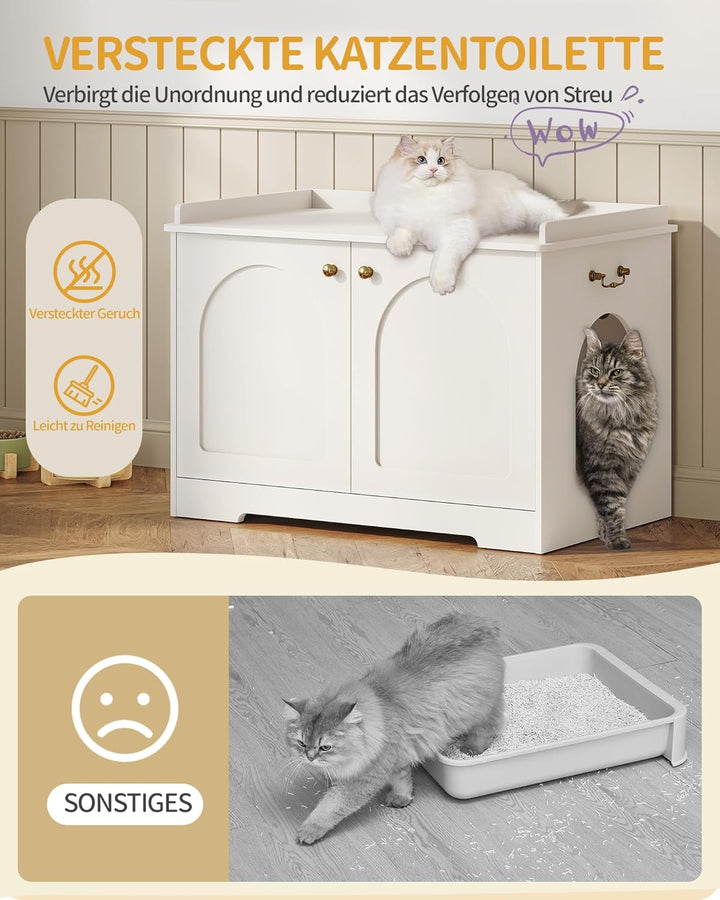 Hzuaneri Katzenschrank mit Griffen, Katzentoilette, Katzenklo Schrank, Katzenhaus mit Tür, Hölzerner