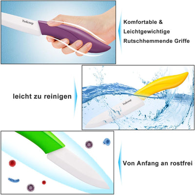 Keramikmesser Set 4 - Sehr scharf Gemüsemesser Gute Handhabung küchenmesser klein, Enthält ein 7.6cm