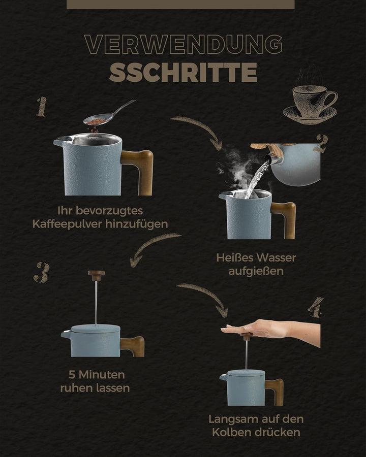 Poliviar French Press Kaffeebereiter 1 Liter/8 Tassen- Doppelwandige Isolierte Kaffeekanne und Teebe