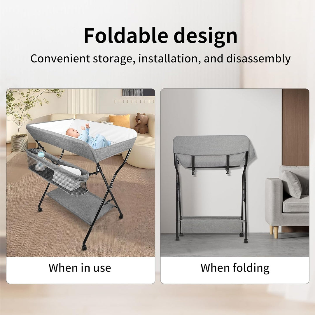 Kedia Baby Wickelkombi - klappbare Wickelkommode, mobiler Wickeltisch mit Wickelauflage, Sicherheits