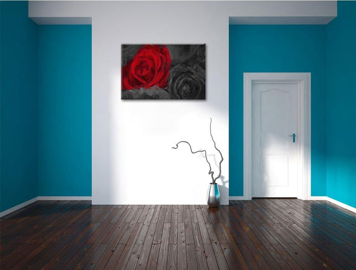 romantische rote Rosen schwarz/weiss Deluxe Format: 100x70 cm auf Leinwand, XXL riesige Bilder ferti