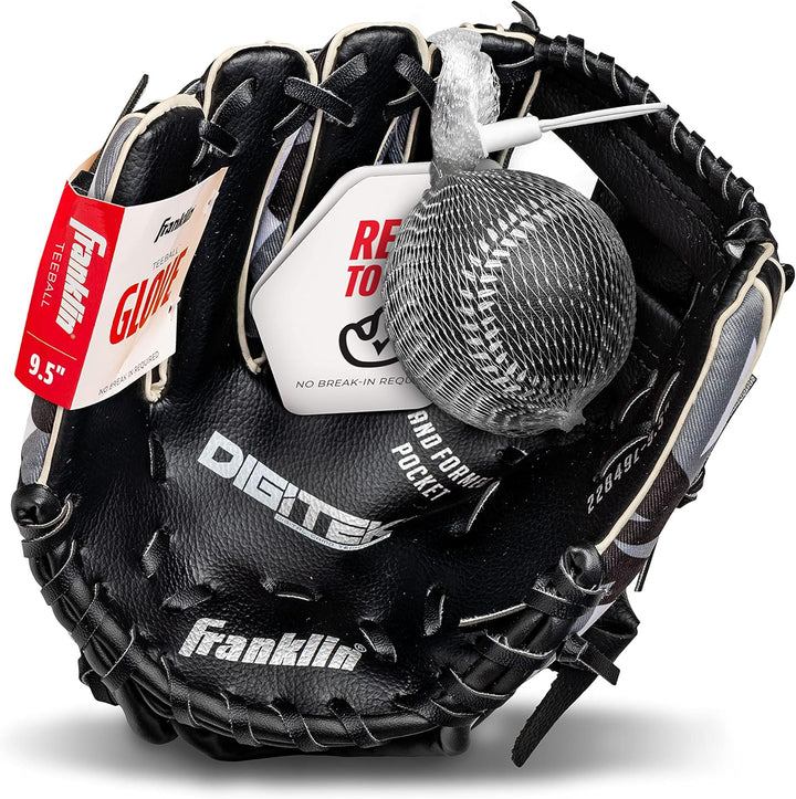 Franklin Sports RTP Teeball Performance Handschuh & Ball Combo (24,1 cm) Linke Hand Wurf schwarz / w