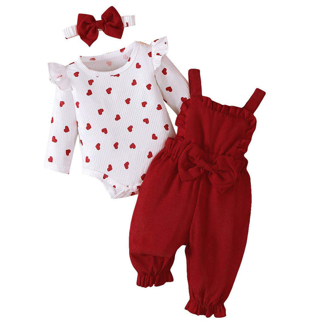 Baby Mädchen Kleidung Langarmshirt Stehkragen Rüschen Cordhose Trägern 3-6 Monate Claret Heart, 3-6