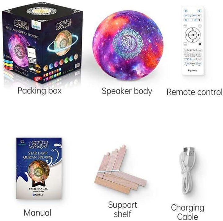 OBEST Quran Lautsprecher Koran, 3D Mondlampe, muslimischer Bluetooth-Player, mit 7 Farben, Touch-Far