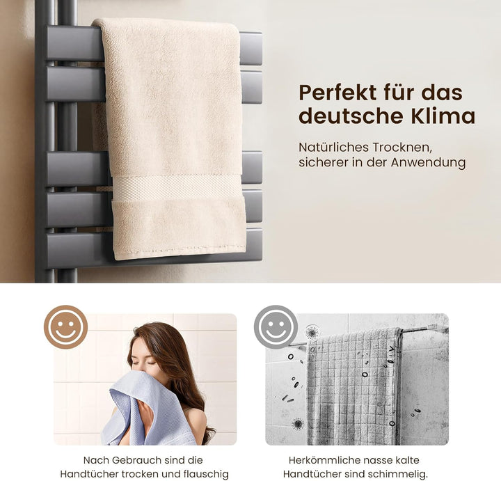 Heilmetz Badheizkörper Anthrazit Handtuchtrockner Heizung 600 x 1385 mm Bad Heizkörper Handtuchheizk