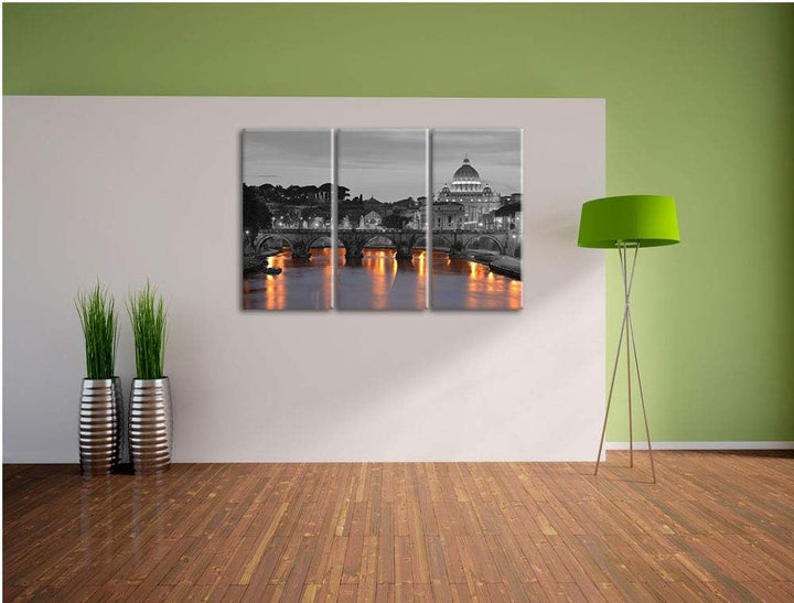 beleuchteter Petersdom am Abend schwarz/weiss 3-Teiler Leinwandbild 120x80 Bild auf Leinwand, XXL ri