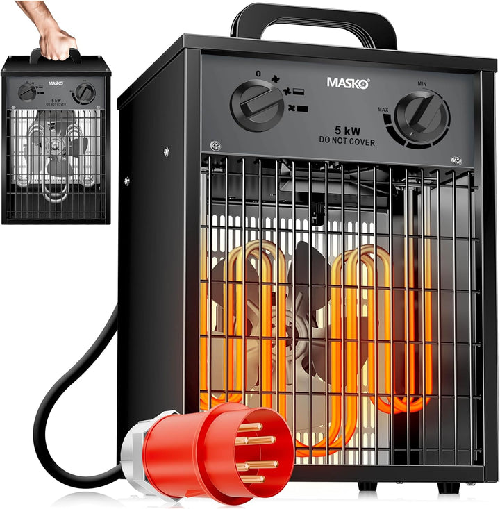 MASKO® Elektroheizer Heizlüfter Bauheizer 5 KW mit integriertem Thermostat elektrisch Heizgerät 5000