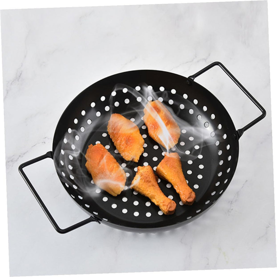 Toyvian Metall Grillpfanne Mit Löchern Doppelgriff Bbq Grillschale Für Camping Grillabende Antihaft